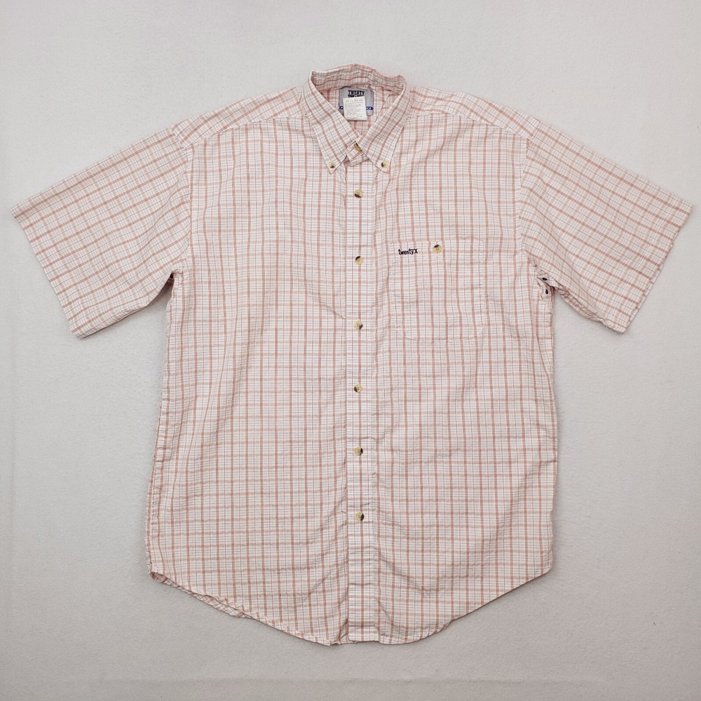 Twenty X Shirt Mens Medium Beige Red Check Plaid Performance Button Down Western